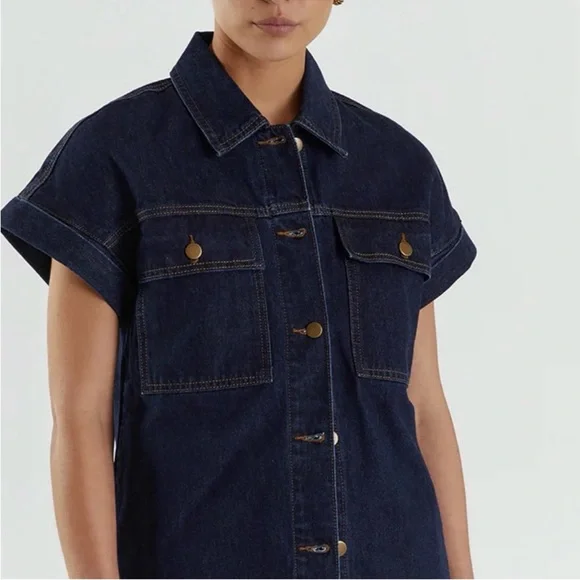 DISSH Felix Denim Shirt Jacket Oversized Short Sleeve Blue Womens Size 4 - Picture 2 of 15